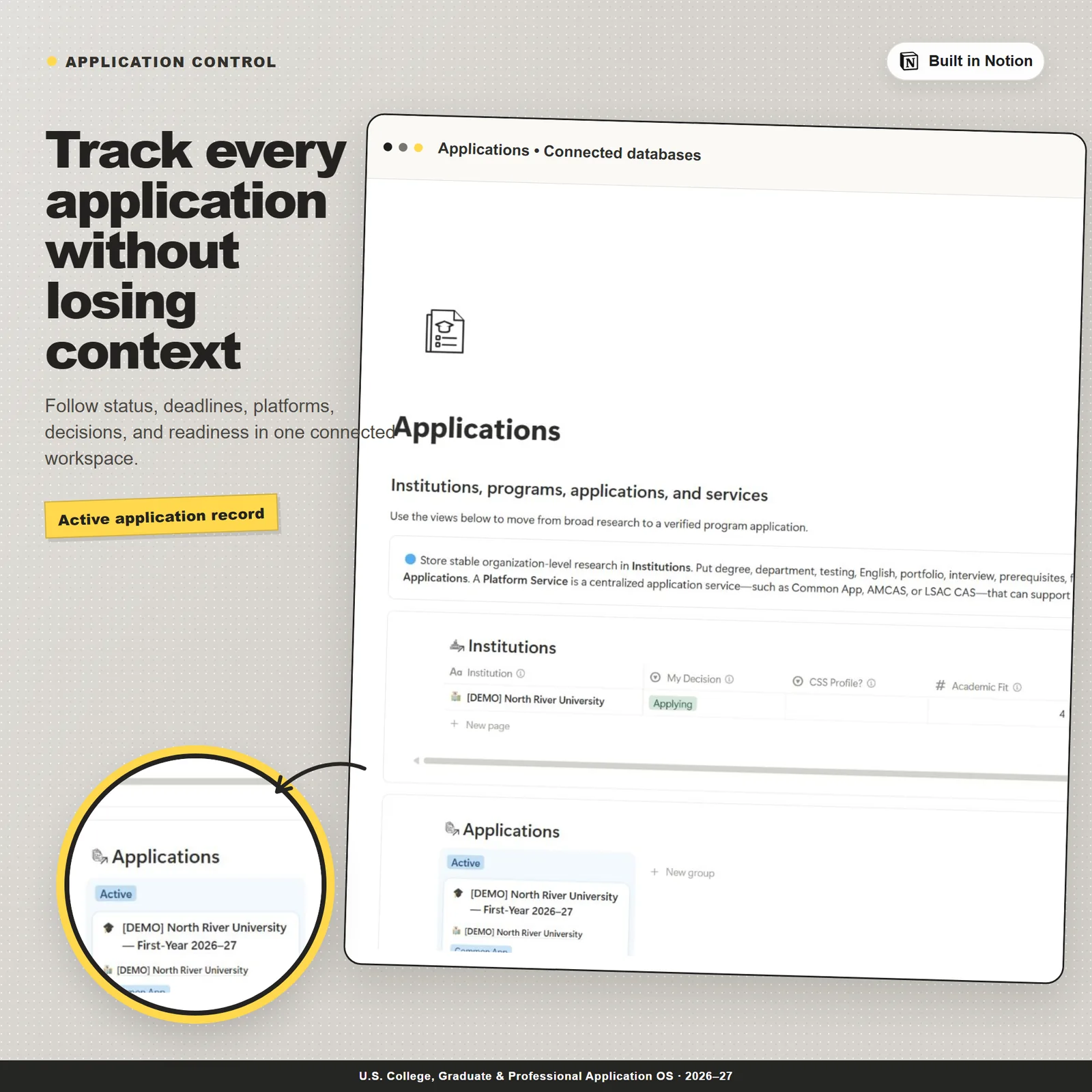 Connected application tracking databases